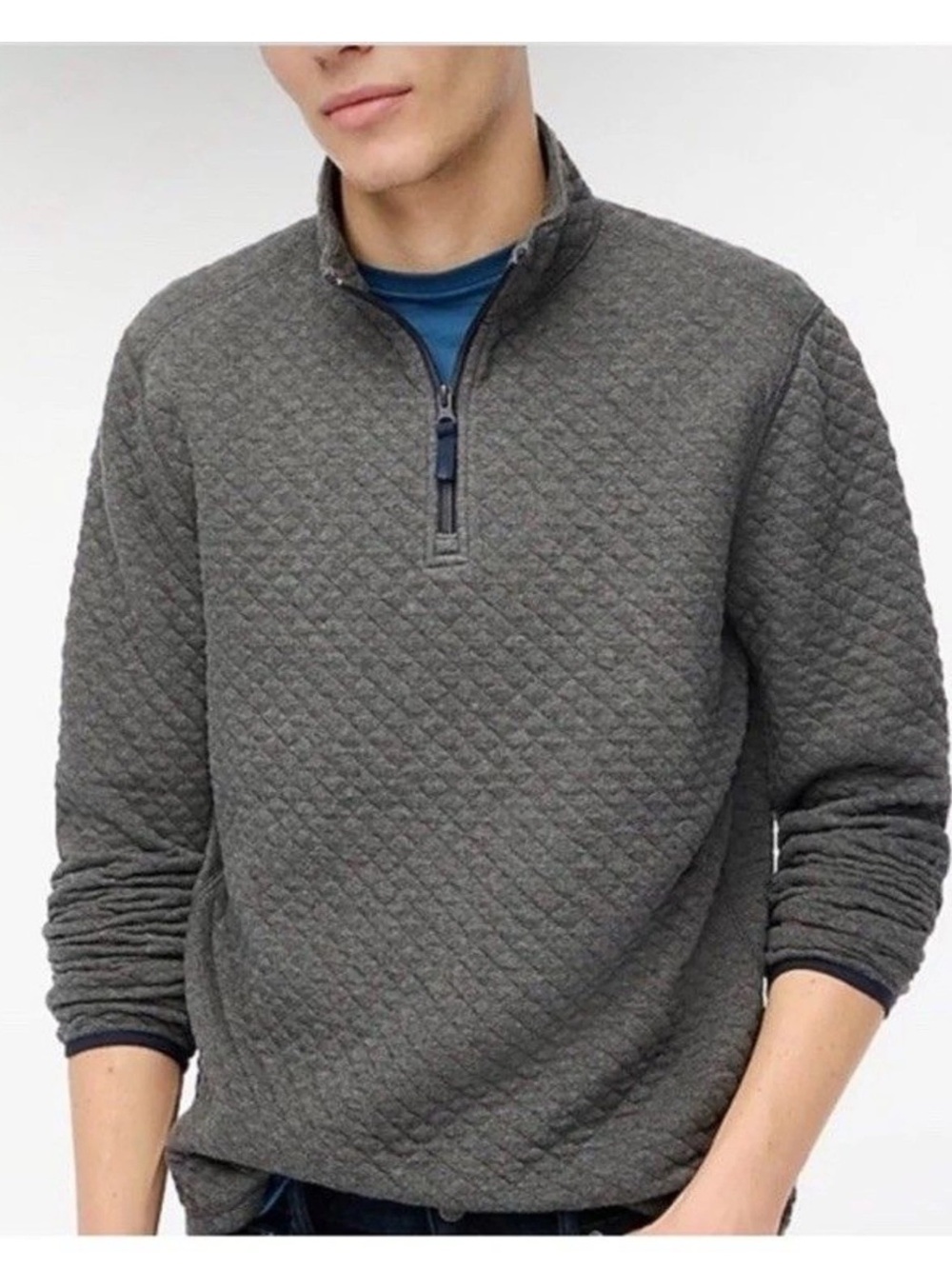 J.Crew Factory Men's Quilted Half-Zip Heater Charcoal Authentic Fleece NWT L